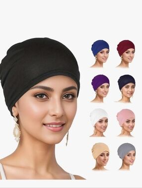  9 Pieces Solid Women Chemo Hat Stretchy Turban Beanie